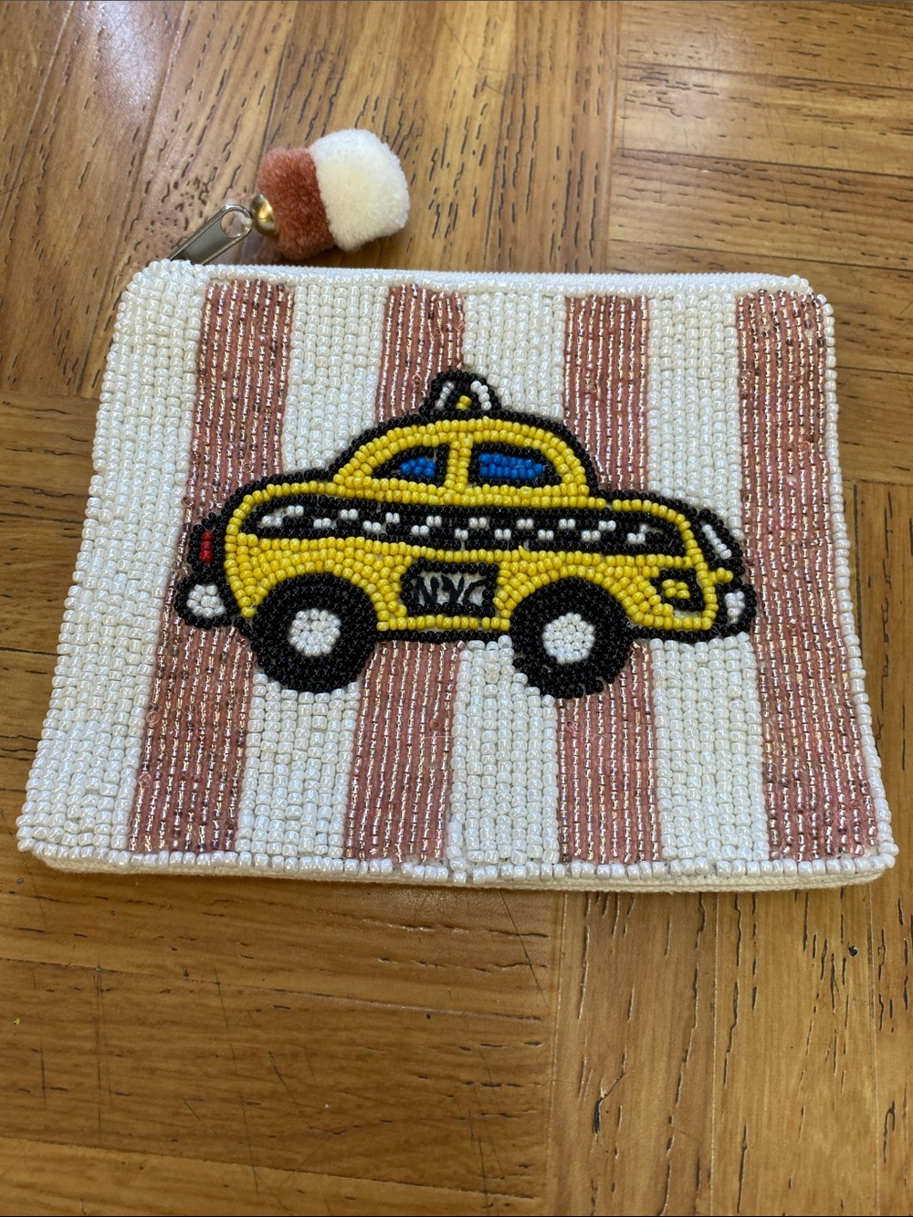 New York NYC Yellow Taxi Cab Beaded Coin Change Purse Glass Beads